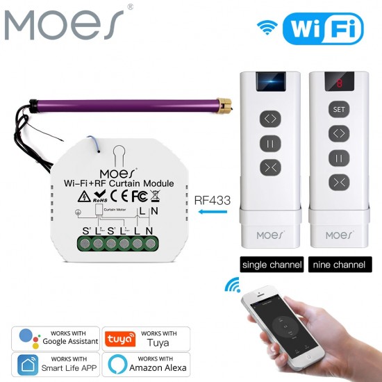 MOES-interruptor remoto WiFi RF433 para persianas enrollables, módulo de control de persianas eléctricas, Tuya Smart Life, Google Home, Alexa, voz - AliExpress 