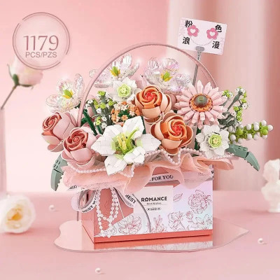 Bloques de construcción de ramo de flores para niños, caja de regalo portátil, serie de modelos de ladrillos, regalos creativos para niñas, Rosa - AliExpress 26