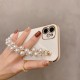 Buy Case for Apple iPhone 11, 12, 13 Pro Max, X,XS, Xr with Pearl Chain, Wrist Strap, beige, with gold frame