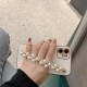 Buy Case for Apple iPhone 11, 12, 13 Pro Max, X,XS, Xr with Pearl Chain, Wrist Strap, beige, with gold frame