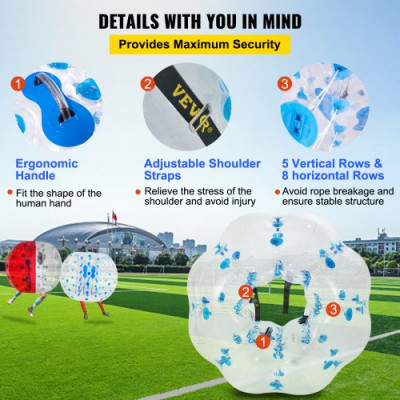 Bubble Soccer Pelota de Burbuja Zorb Ball Bola Inflable Pelotas Hinchables Gigantes Bubble Ball Bubble Football 1.2 M Transparente con Punto Azul con Manijas