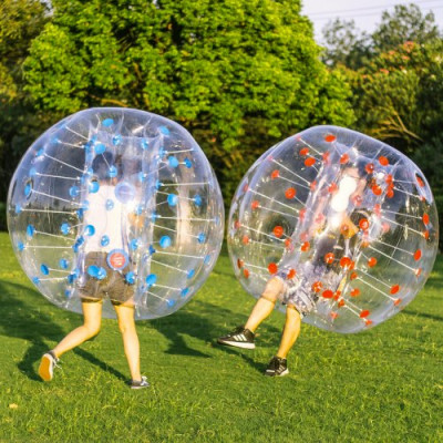 Bubble Soccer Pelota de Burbuja Zorb Ball Bola Inflable Pelotas Hinchables Gigantes Bubble Ball Bubble Football 1.2 M Transparente con Punto Azul con Manijas