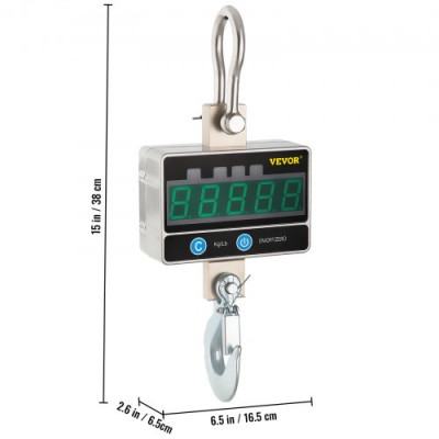 VEVOR Báscula de Grúa 1000KG, Escala con Gancho Resistente, Escala de Grúa Digital, Báscula Colgante Portátil con Pantalla LCD para Industria y Construcción