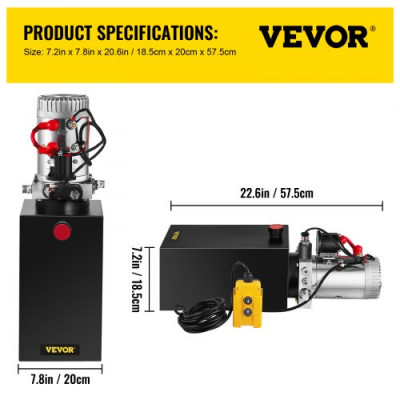 VEVOR Bomba Hidráulica Acción Simple 10L Remolque Tanque 12V Cilindro Hidráulico