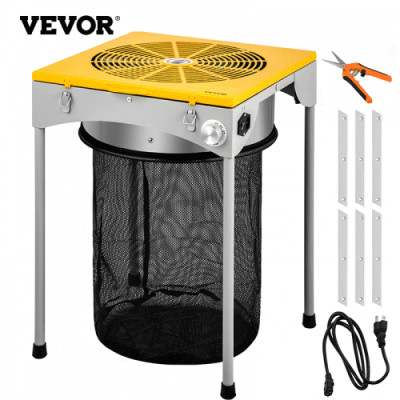 VEVOR Recortadora Hidropónica 45,72 x 45,72 x 66,04 cm Mesa Peladora Eléctrica 50 W Peladora de Cogollos de Mesa 60 Hz Cortador de Brotes y Hojas 220 V Manicuradora de Rejilla con Bolsa de Recolección