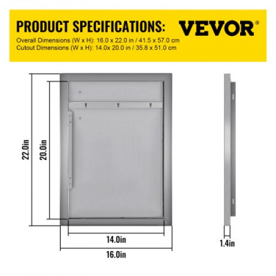 Puerta de Acceso para Barbacoa 41 x 57 CM Puerta de Acceso para Barbacoa de Acero Inoxidable Puerta para Cocinas al Aire Libre Barbacoa con Puerta de Acceso