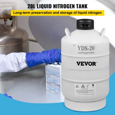 VEVOR Contenedor de Nitrógeno de 20L, Contenedor de Nitrógeno Líquido de Aluminio para Aviación 20L, Tanque de Nitrógeno Líquido con Tapa Bloqueable, Tapón de PU, Tanque de Nitrógeno Líquido