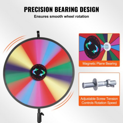 Rueda de Premio Mesa de Color 61 cm con Trípode Plegable, Soporte de 14 Ruedas, Rueda de Color con Pies de Goma Antideslizantes, Altura Ajustable de 117-155cm, Peso de 4,3 kg de Alta Resistencia