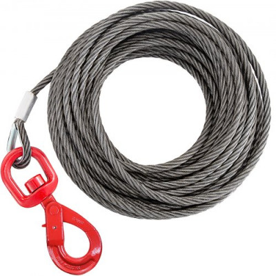 VEVOR Cable del Cabrestante de 4,400 lb (2 T), Longitud de 15 m de Acero al Carbono, Cable de Acero con Gancho Giratorio Autoblocante, con Núcleo de Acero de 10 mm, Cable Acero para Servicios Pesados