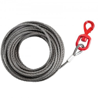 VEVOR Cable del Cabrestante de 4,400 lb (2 T), Longitud de 15 m de Acero al Carbono, Cable de Acero con Gancho Giratorio Autoblocante, con Núcleo de Acero de 10 mm, Cable Acero para Servicios Pesados