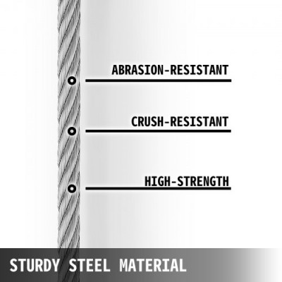 VEVOR Cable del Cabrestante de 4,400 lb (2 T), Longitud de 15 m de Acero al Carbono, Cable de Acero con Gancho Giratorio Autoblocante, con Núcleo de Acero de 10 mm, Cable Acero para Servicios Pesados
