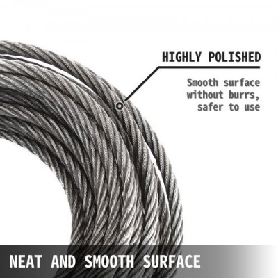 VEVOR Cable del Cabrestante de 4,400 lb (2 T), Longitud de 15 m de Acero al Carbono, Cable de Acero con Gancho Giratorio Autoblocante, con Núcleo de Acero de 10 mm, Cable Acero para Servicios Pesados