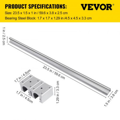 VEVOR Guia Lineal SBR16 Juego de rieles lineales eje soportado bloques de rodamientos para Cnc 600mm