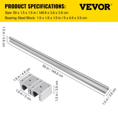 VEVOR Guia Lineal Carriles de Deslizamiento Lineal y Bloques 2 Piezas de Ejes SBR20 y 4 Bloques de Cojinete SBR20UU Juego Guías de Rodamiento Lineal