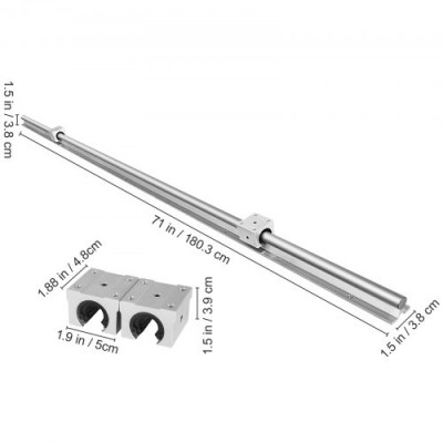 VEVOR Guia Lineal 2 X SBR20 1800mm Riel Lineal 20mm Eje Totalmente Soportado Varilla 4 SBR20UU Bloque