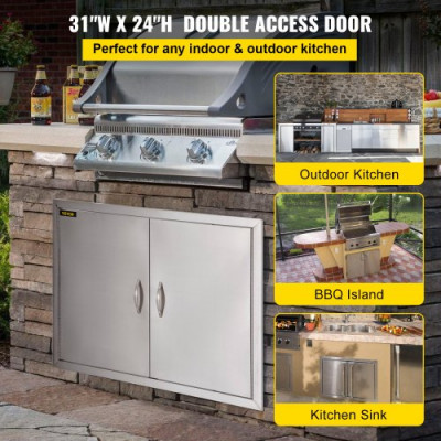 VEVOR Puerta de La Cocina Al Aire Libre Puerta de BBQ 31X24 Pulgadas Con Estante de Acero Inoxidable Perfecto para Cocinas Al Aire Libre y Condiciones Climáticas Llueva o Truene