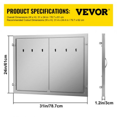 VEVOR Puerta de La Cocina Al Aire Libre Puerta de BBQ 31X24 Pulgadas Con Estante de Acero Inoxidable Perfecto para Cocinas Al Aire Libre y Condiciones Climáticas Llueva o Truene