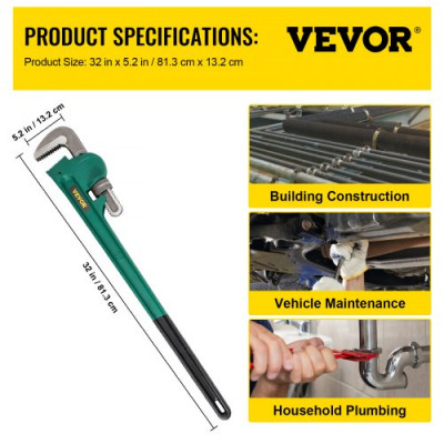 VEVOR Llave para tubos, herramienta manual resistente con mango de acero fundido de 36 pulgadas y tamaño de mandíbula de 3,4 pulgadas