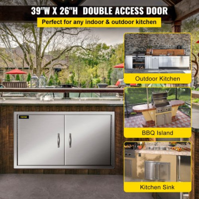 Puerta de La Cocina Al Aire Libre Puerta de BBQ 39X26 Pulgadas Con Estante de Acero Inoxidable Perfecto para Cocinas Al Aire Libre y Condiciones Climáticas Llueva o Truene