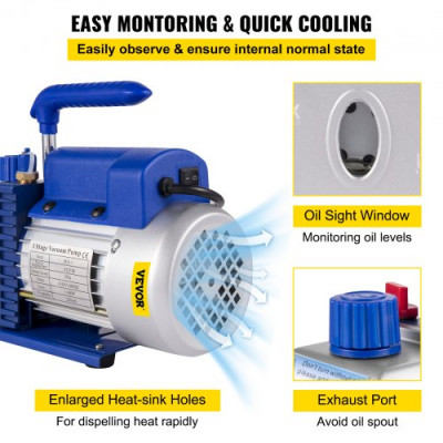 VEVOR Bomba de Vacío 3CFM 1/4HP Aire Acondicionado con Cámara de Vacío 2galones