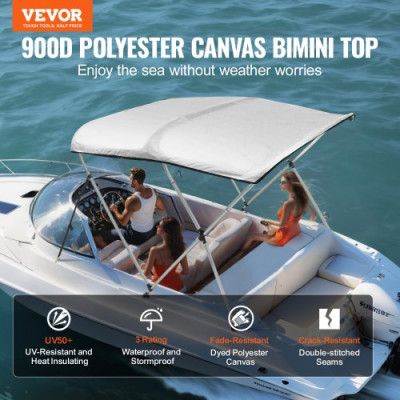 VEVOR Toldo Bimini para Barco 3 Aros 137-152 cm en Aluminio y Poliéster Gris