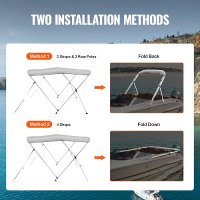 VEVOR Toldo Bimini para Barco 3 Aros 137-152 cm en Aluminio y Poliéster Gris