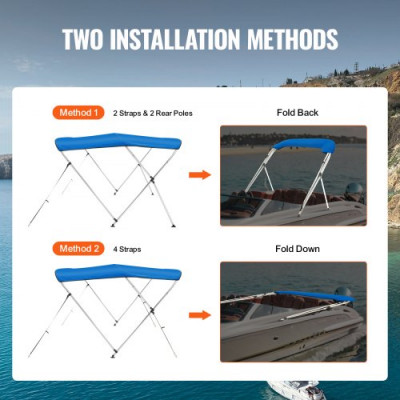 VEVOR Toldo Bimini Barco Bimini con 3 Arcos 155-167 cm en Poliéster Aluminio 900D