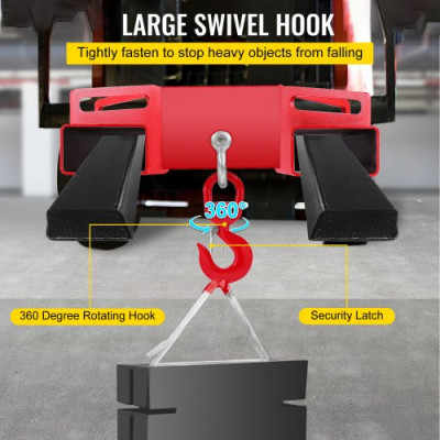 Gancho de Carga para Carretilla Elevadora Máxima de Elevación 3000kg Gancho Cargador para Carretilla Ancho de Horquilla 360 mm Grúa de Elevación de Cabrestante para Almacenes y Fabricantes, Rojo