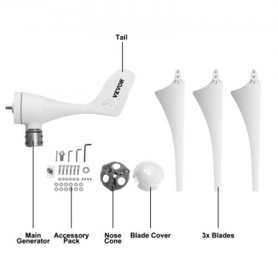 Generador de Viento Generador Eolico Turbina Eólica 400 W 12 V Turbina de Viento con 3 Palas Velocidad Nominal de 800 r/min Aerogenerador Eolico