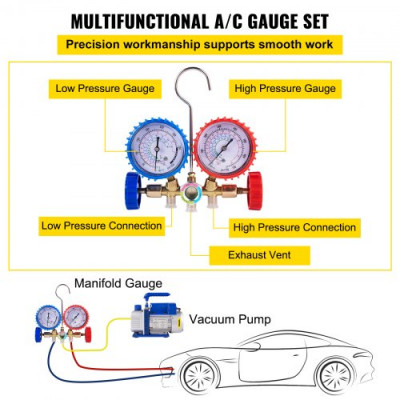 VEVOR Bomba de Vacío Aire Acondicionado 4CFM 1/3HP Sistema Refrigeración Coche