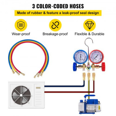 VEVOR Bomba de Vacío Aire Acondicionado 4CFM 1/3HP Sistema Refrigeración Coche