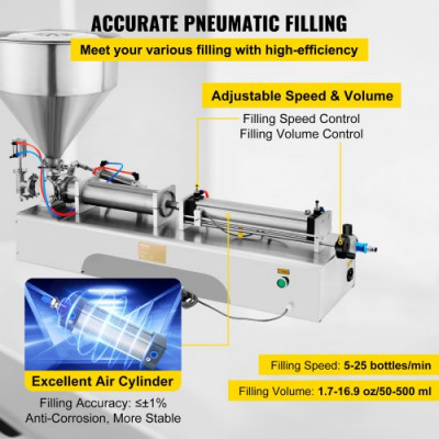 Máquina de Llenado de Líquidos de 50-500 ml 0-30 Botellas / min Máquina de Llenado de Pasta Neumática para Pasta Líquida