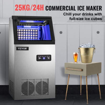 VEVOR Fabricador De Hielo Máquina para Hacer Hielo Comercial 50KG/24 Horas Máquina de Hielo de Acero Inoxidable Máquina para Fabricar Cono de Nieve