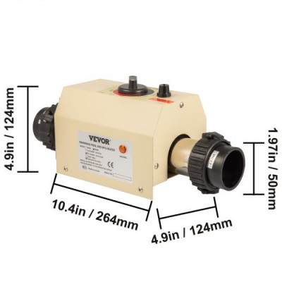 Termostato de Calefacción SPA, 220-240 V 50-60 Hz, Calentador de Agua SPA 2 kW, Calentador de Agua Piscina 264 x 124 x 124 mm, Termostato de Piscina con Interfaz de 50 mm, de Acero Inoxidable