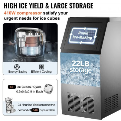 VEVOR Fabricador De Hielo Maquina De Hielo Para Hacer Cubitos De Hielo 68kg/24h Portatil Hasta 5*9pcs