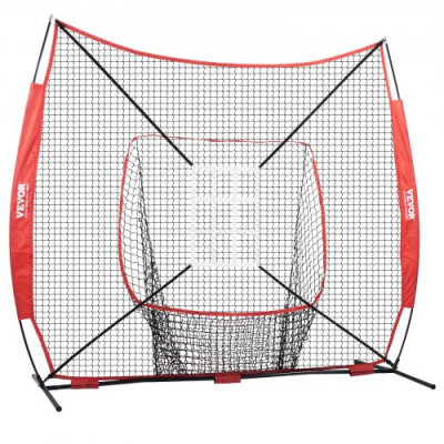 VEVOR Red de Entrenamiento de Béisbol y Softbol 244x211 cm, Red para Golpear, Atrapar, Lanzar, Equipo de Béisbol con Estructura en Arco, Bolsa de Transporte, Zona de Golpe, Pelota, Tee, Colector