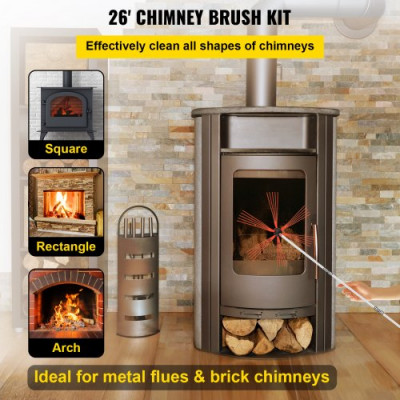 VEVOR Cepillo Chimenea Deshollinador Cepillo Nylon Cepillo Deshollinador 8 m Kit Deshollinador Flexibles 8 Varillas Deshollinador de Chimeneas