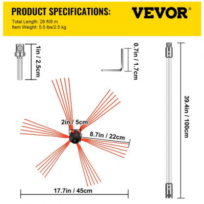 VEVOR Cepillo Chimenea Deshollinador Cepillo Nylon Cepillo Deshollinador 8 m Kit Deshollinador Flexibles 8 Varillas Deshollinador de Chimeneas