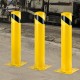 Bolardo de Seguridad Metal 61CM de Altura Bolardo de Acero Amarillo Tráfico Bolardo de Tubo de Acero para Seguridad del Tráfico