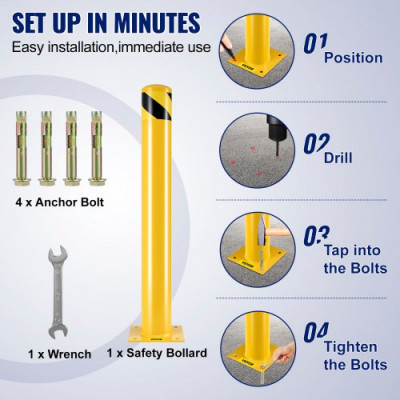 Bolardo de Seguridad Metal 91.4CM de Altura Bolardo de Acero Amarillo Tráfico Bolardo de Tubo de Acero para Seguridad del Tráfico