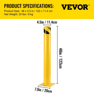 VEVOR Bolardo de seguridad de 48 x 4,5 pulgadas, barrera de seguridad de 4-1/2 pulgadas de diámetro exterior, 48 pulgadas de altura, tubo con recubrimiento en polvo amarillo, barrera de seguridad de a