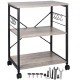 Buy 3 Tier Kitchen Bakers Rack Utility Storage Shelving 60 x 40 x 72 cm with 8 Hooks 50kg Capacity Microwave Oven Holder Rack, Light Ivory