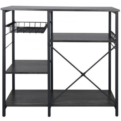 Estante para Panaderos de Cocina de 5 Niveles Estantería de Almacenamiento de Servicios 90 x 40 x 84 cm con 8 Ganchos Capacidad de 118 kg Estante con Soporte para Horno Microondas, Gris Oscuro