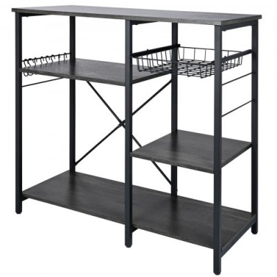 Estante para Panaderos de Cocina de 5 Niveles Estantería de Almacenamiento de Servicios 90 x 40 x 84 cm con 8 Ganchos Capacidad de 118 kg Estante con Soporte para Horno Microondas, Gris Oscuro