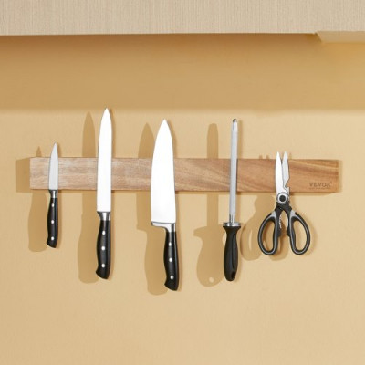 VEVOR Portacuchillas magnético extrafuerte de 23,5 pulgadas, barra magnética para cuchillos, soporte de pared de madera de acacia, sin taladro, multifunción para portacuchillos, utensilios de cocina