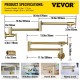 Buy Pot Filler Tap 67cm 360° Swivel Wall Mounted Kitchen Faucet Gold