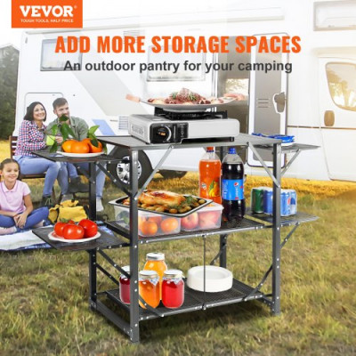 VEVOR Mesa de Cocina de Camping, Estación de Cocina Portátil Plegable con Bolsa de Transporte, Mesa de Camping de Aluminio de 126 x 46 x 81 cm para Pícnics al Aire libre, Barbacoas, Camping