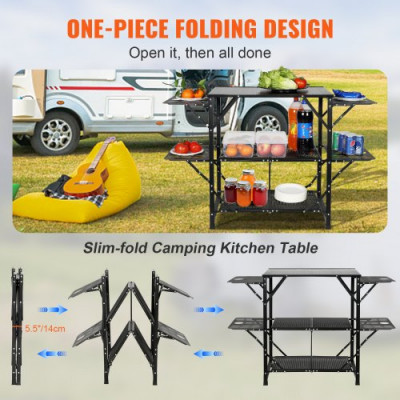 VEVOR Mesa de Cocina de Camping, Estación de Cocina Portátil Plegable con Bolsa de Transporte, Mesa de Camping de Aluminio de 126 x 46 x 81 cm para Pícnics al Aire libre, Barbacoas, Camping