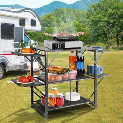 VEVOR Mesa de Cocina de Camping, Estación de Cocina Portátil Plegable con Bolsa de Transporte, Mesa de Camping de Aluminio de 126 x 46 x 81 cm para Pícnics al Aire libre, Barbacoas, Camping