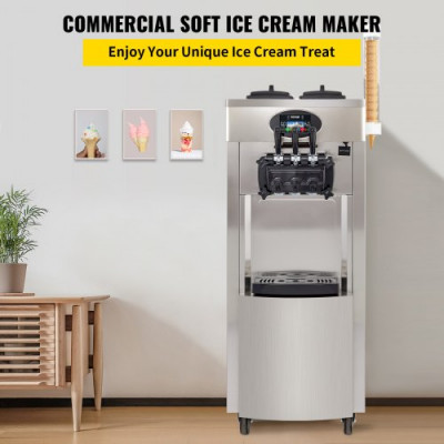 Máquina De Helados Suave Comercial 2200w Con Panel Lcd De Limpieza Automática